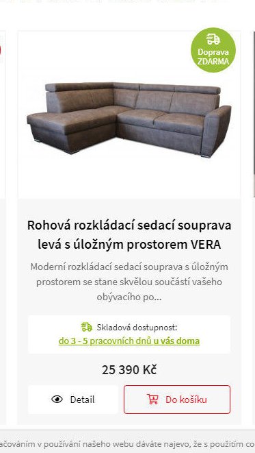 Rohová rozkládací sedací souprava levá s úložným prostorem VERA