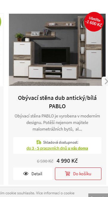 Obývací stěna dub antický/bílá PABLO