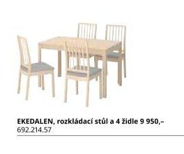 EKEDALEN, rozkládací stůl a 4 židle
