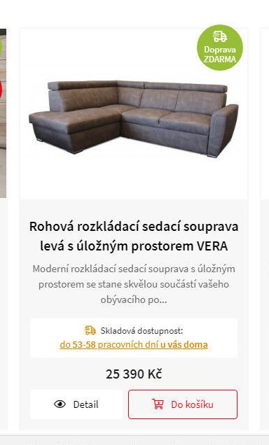 Rohová rozkládací sedací souprava levá s úložným prostorem VERA