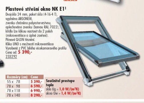 Plastové střešní okno NK E1
