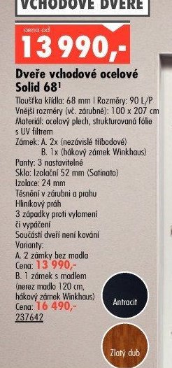 Dveře vchodové ocelové SOLID 68, varianta A