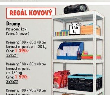 Regál kovový Drumy 180 x 60 x 40 cm