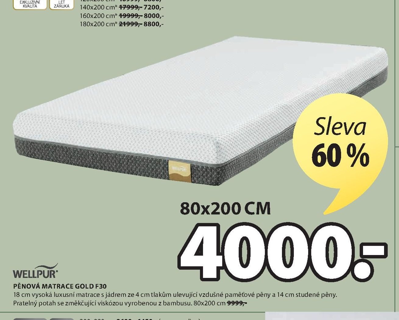 PĚNOVÁ MATRACE GOLD F30