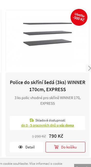 Police do skříně šedá (3ks) WINNER 170cm, EXPRESS