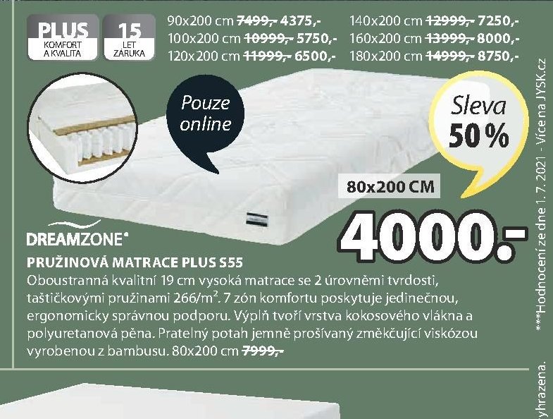 PRUŽINOVÁ MATRACE PLUS S55