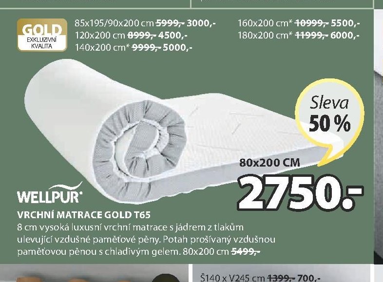 VRCHNÍ MATRACE GOLD T65
