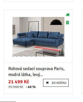 Rohová sedací souprava Paris, modrá látka, levý