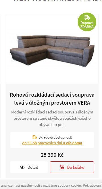 Rohová rozkládací sedací souprava levá s úložným prostorem VERA
