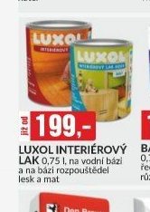 LUXOL INTERIÉROVÝ LAK 0,75 l, na vodní bázi a na bázi rozpouštědel lesk a mat
