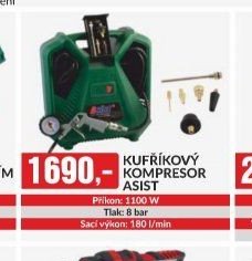 KUFŘÍKOVÝ KOMPRESOR ASIST Příkon: 1100 W Tlak: 8 bar Sací výkon: 180 l/min