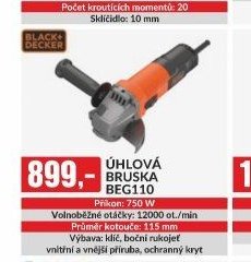 ÚHLOVÁ BRUSKA BEG110 Příkon: 750 W Volnoběžné otáčky: 12000 ot./min Průměr kotouče: 115 mm Výbava: klíč, boční rukojeť vnitřní a vnější příruba, ochranný kryt