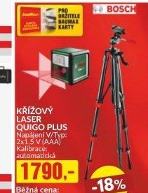 KŘÍŽOVÝ LASER QUIGO PLUS Napájení V/Typ: 2x1,5 V (AAA) Kalibrace: automatická