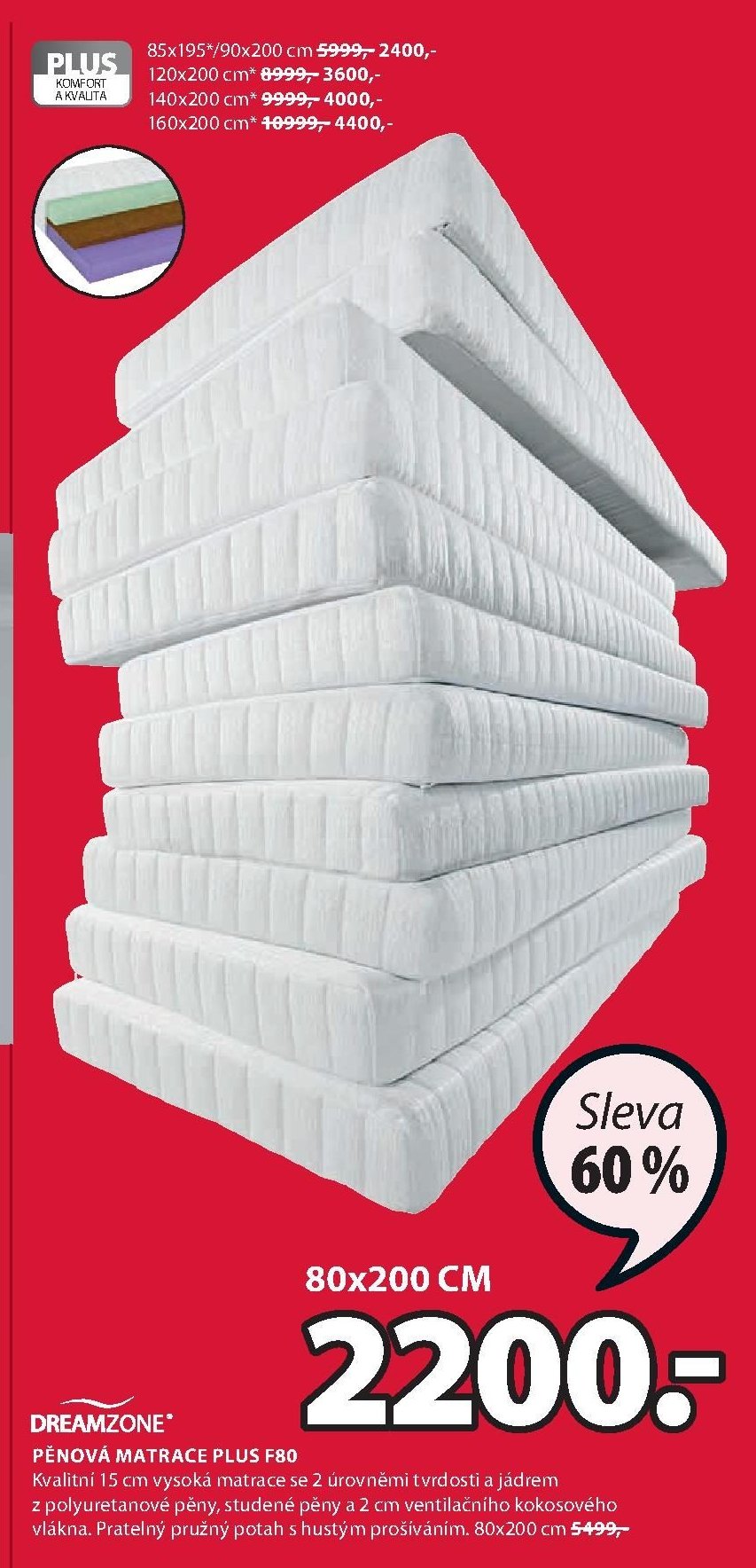 PĚNOVÁ MATRACE PLUS F80