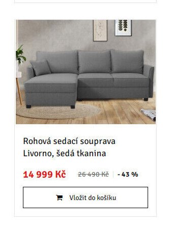 Rohová sedací souprava Livorno, šedá tkanina