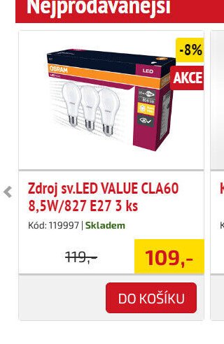 Zdroj sv. LED VALUE CLA60 8,5W/827 E27 3 ks