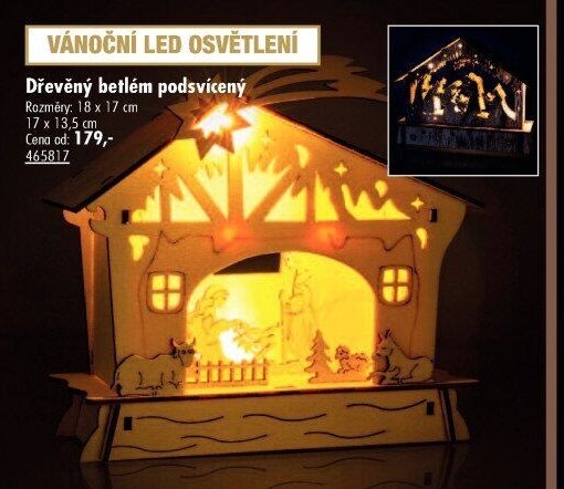 Dřevěný betlém podsvícený