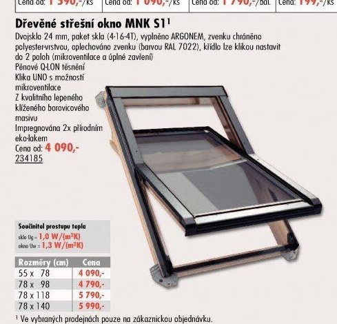 Dřevěné střešní okno MNK S1