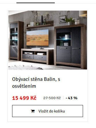 Obývací stěna Balin, s osvětlením