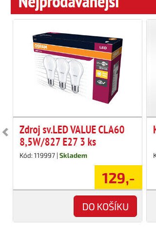 Zdroj sv.LED VALUE CLA60 8,5W/827 E27 3 ks