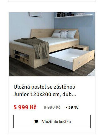 Úložná postel se zástěnou Junior 120x200 cm, dub...