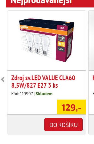 Zdroj sv.LED VALUE CLA60 8,5W/827 E27 3 ks
