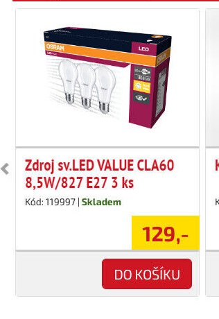 Zdroj sv.LED VALUE CLA60 8,5W/827 E27 3 ks