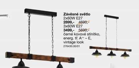 Závěsné světlo 2x60W E27