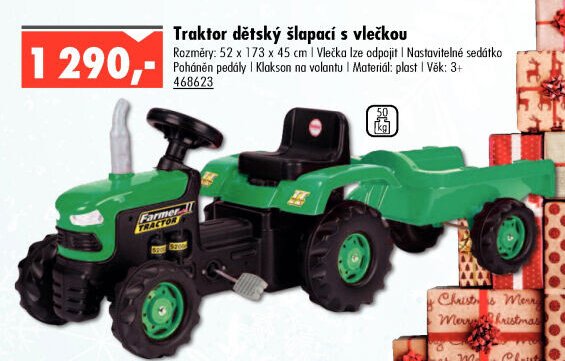 Traktor dětský šlapací s vlečkou