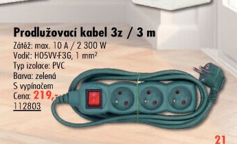 Prodlužovací kabel 3z / 3 m
