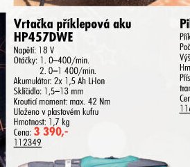 Vrtačka příklepová aku HP457DWE