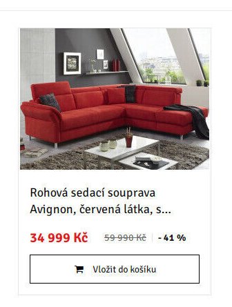 Rohová sedací souprava Avignon, červená látka, s...