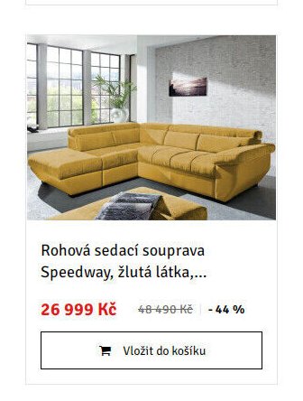 Rohová sedací souprava Speedway, žlutá látka,...
