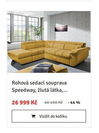 Rohová sedací souprava Speedway, žlutá látka,...
