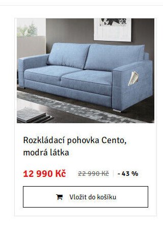 Rozkládací pohovka Cento, modrá látka