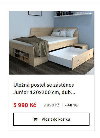 Úložná postel se zástěnou Junior 120x200 cm, dub...