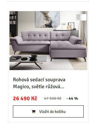 Rohová sedací souprava Magico, světle růžová...