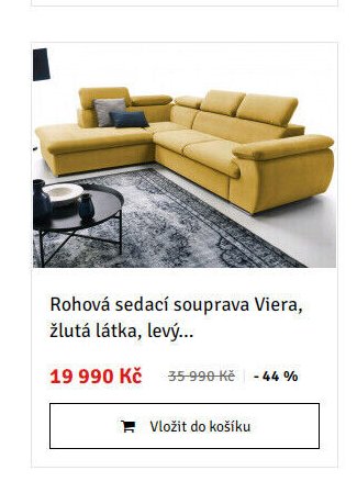 Rohová sedací souprava Viera, žlutá látka, levý...