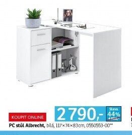 PC stůl Albrecht, bílá, 117x74x83 cm, 0550553-00