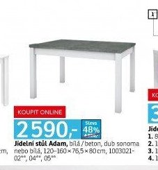 Jídelní stůl Adam, bílá/beton, dub sonoma nebo bílá