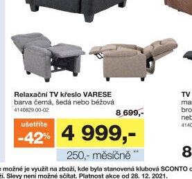 Relaxační TV křeslo VARESE
