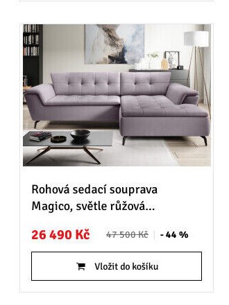 Rohová sedací souprava Magico, světle růžová...