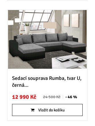 Sedací souprava Rumba, tvar U, černá...