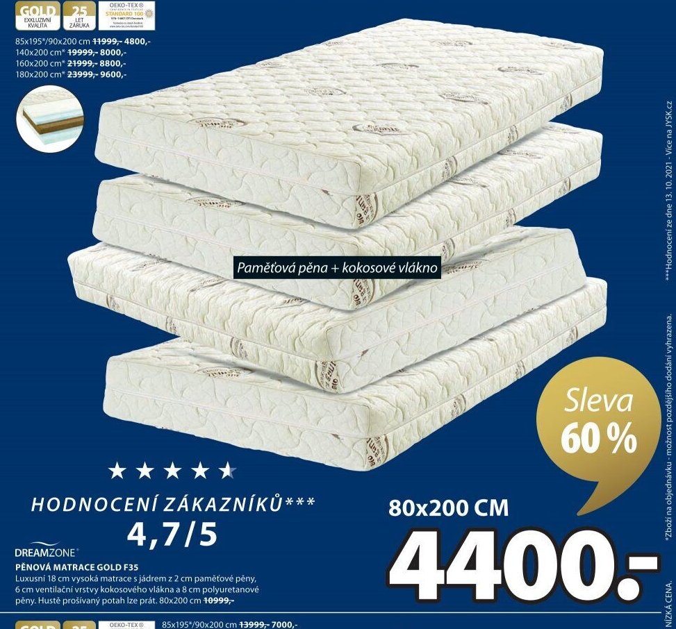 DREAMZONE PĚNOVÁ MATRACE GOLD F35