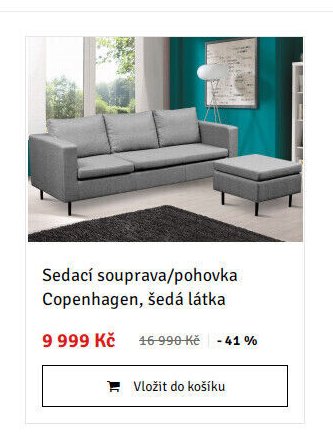 Sedací souprava/pohovka Copenhagen, šedá látka