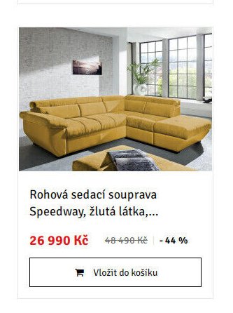 Rohová sedací souprava Speedway, žlutá látka