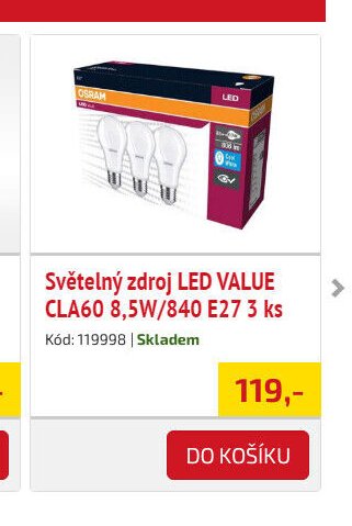 Světelný zdroj LED VALUE CLA60 8,5W/840 E27 3 ks