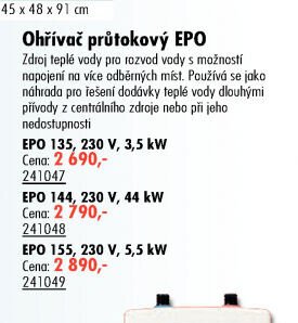 Ohřívač průtokový EPO