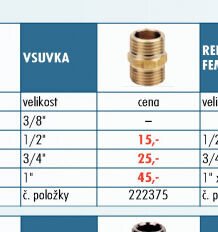 Mosazné fitinky - Vsuvka