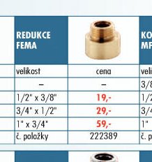 Mosazné fitinky - Redukce FEMA
